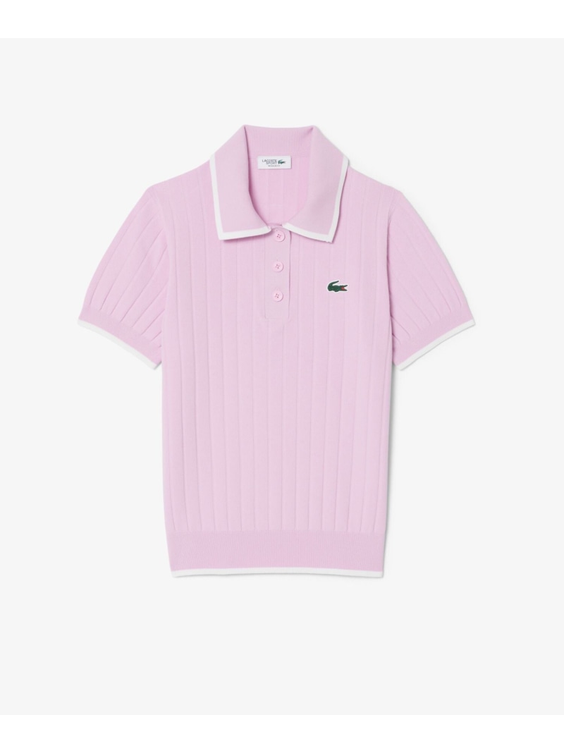 新品未使用品　［最終価格箱無し］ ラコステニットポロシャツ　レディースＬサイズ LACOSTE（ラコステ） ポロシャツ ポロ 配色ライン コンパクトニット