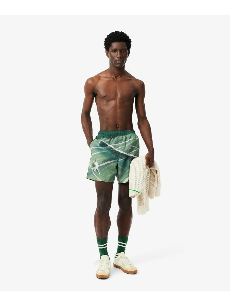 テニスマッチプリントスイムショーツ LACOSTE ラコステ 水着・スイムグッズ 水着 グリーン ブラウン【送料無料】[Rakuten Fashion]