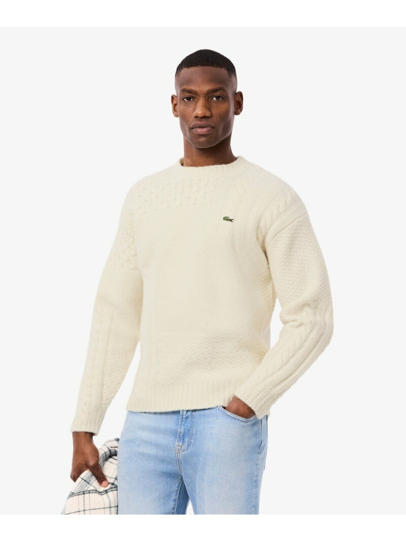 ミックスニッティング ウールニットセーター LACOSTE ラコステ トップス ニット ホワイト【送料無料】[Rakuten Fashion]