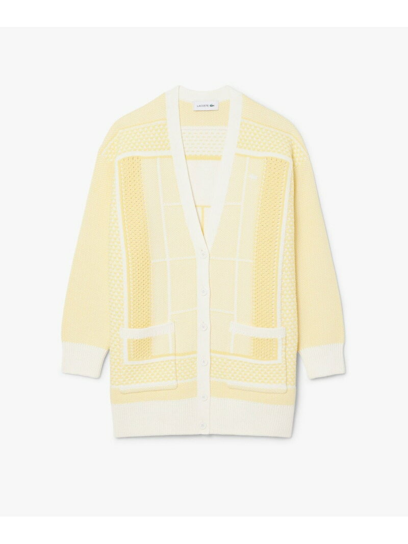 テニスコートジャカードロングニットカーディガン LACOSTE ラコステ トップス カーディガン イエロー【送料無料】[Rakuten Fashion]