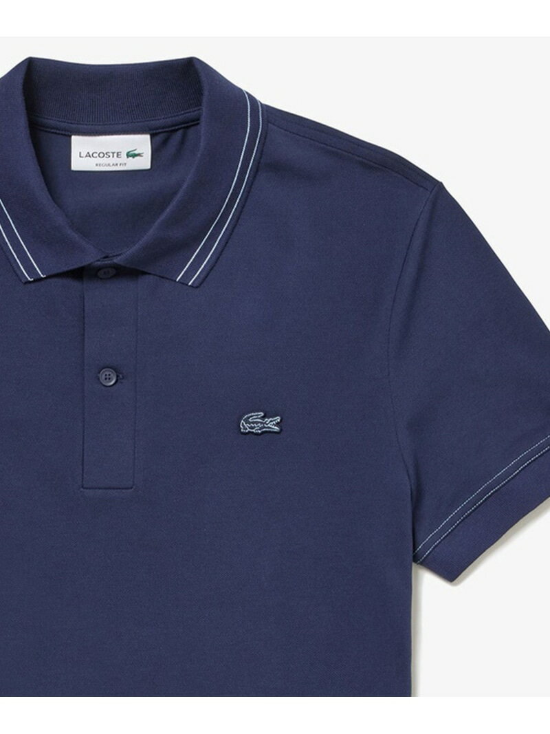 ストライプリブニットカラーストレッチ鹿の子 半袖ポロシャツ LACOSTE ラコステ トップス ポロシャツ ネイビー グリーン ホワイト