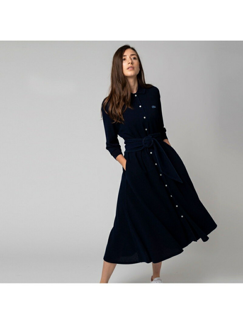 国産 Fashion ベルトデザインロングポロシャツドレス Lacoste ラコステ ワンピース シャツワンピース ベージュ ネイビー 送料無料 在庫一掃 Www Utlb Org