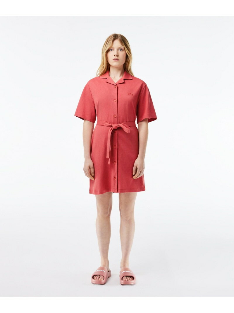 【SALE／40%OFF】オーガニックコットン リネン 鹿の子 オープンカラー シャツワンピース ドレス LACOSTE ラコステ ワンピース・ドレス シャツワンピース レッド ネイビー【RBA_E】【送料無料】[Rakuten Fashion]