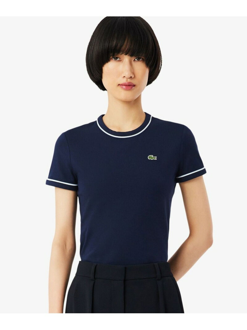 [SALE/30% OFF] Rayon Blend Trim Color-Blocked Short-Sleeve T-Shirt LACOSTE Lacoste Tops Cut and Sewn T-Shirt Navy White [RBA_E] [Free Shipping] [Rakuten Fashion]
