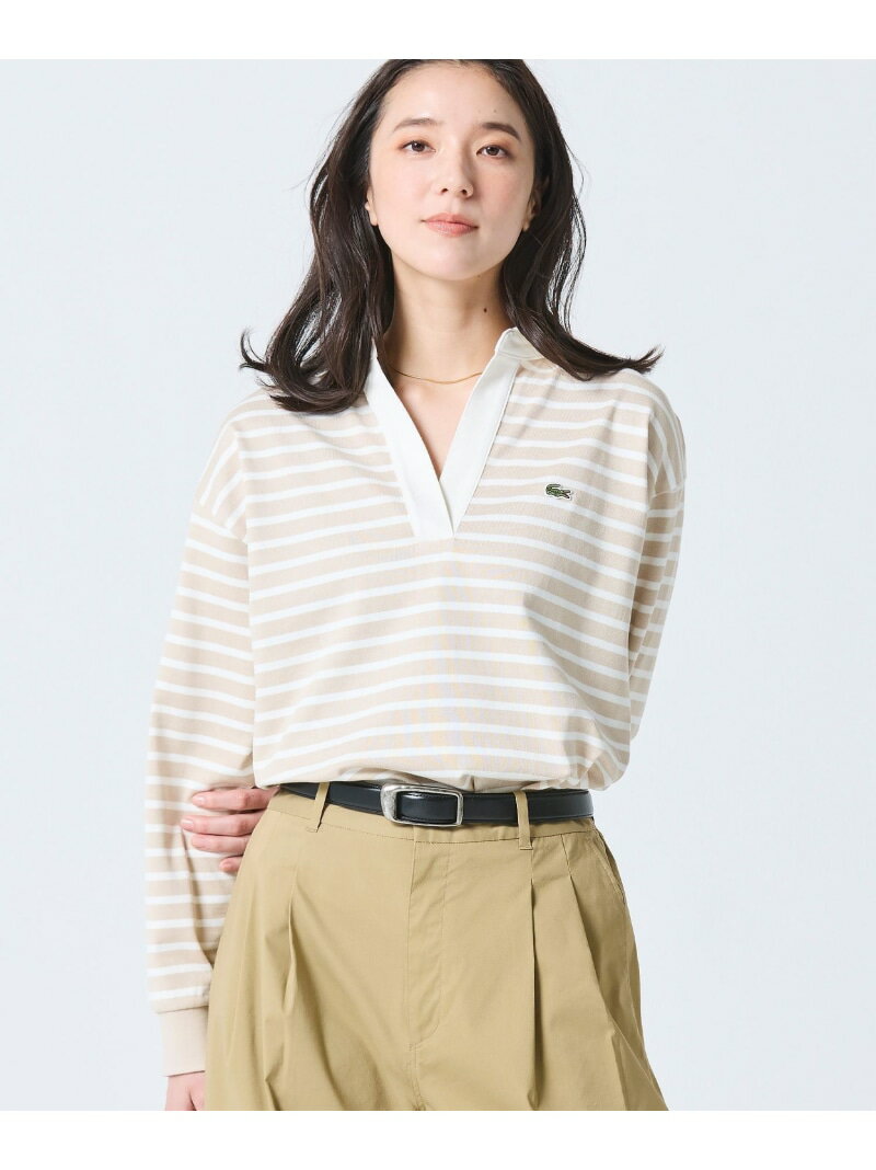 スキッパーネックラガーシャツ LACOSTE ラコステ トップス ポロシャツ ホワイト ベージュ【送料無料】[Rakuten Fashion]