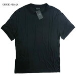 【新品】52-XL【ジョルジオアルマーニ】Giorgio真骨頂のとろける生地感ダークネイビー濃紺シルクビスコースジャージーTシャツ
