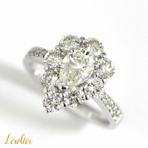 乐天商城 - ダイヤモンド リング ペアシェイプダイヤ 0.708ct Kカラー SI-1 Pt900 Pt プラチナ ペアシェイプ 中央宝石研究所 ソーティング CGL 計2.1ctアップ ペアシェイプダイヤ 取り巻き 指輪 0.7カラット プレゼント 25400