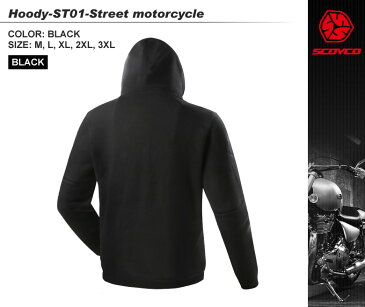 【送料無料】バイク用品 ライディングパーカー ポケット付き ツーリング ブラック ユニセックス SCOYCO(スコイコ) ST01