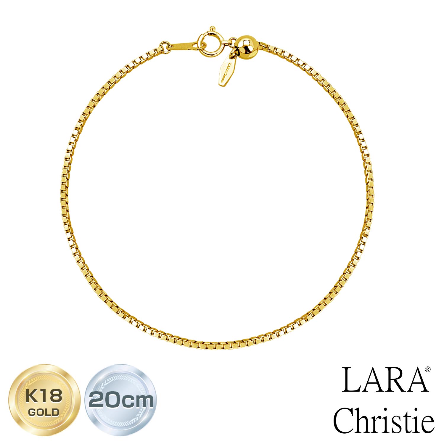 ララクリスティー ブレスレット ベネチアン1.5φ 幅 約 1.4mm K18 ゴールド スライドアジャスターチェーン 全長20cm 重量 約 3.94g LA...