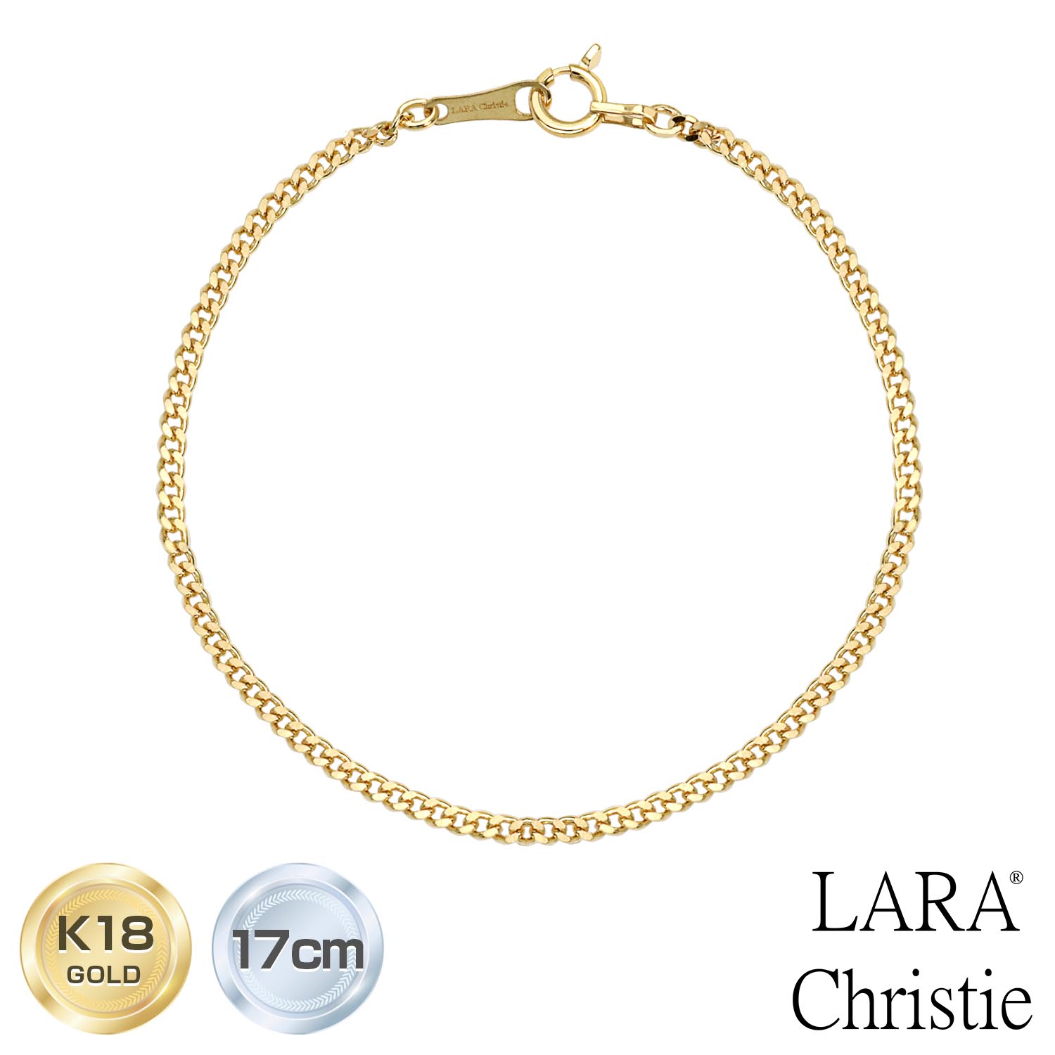 ララクリスティー ブレスレット チェーン レディース メンズ ゴールド K18 喜平 幅1.6mm 17cm lb97-0014-yg-17 LARA Christie プラチナムコレクション