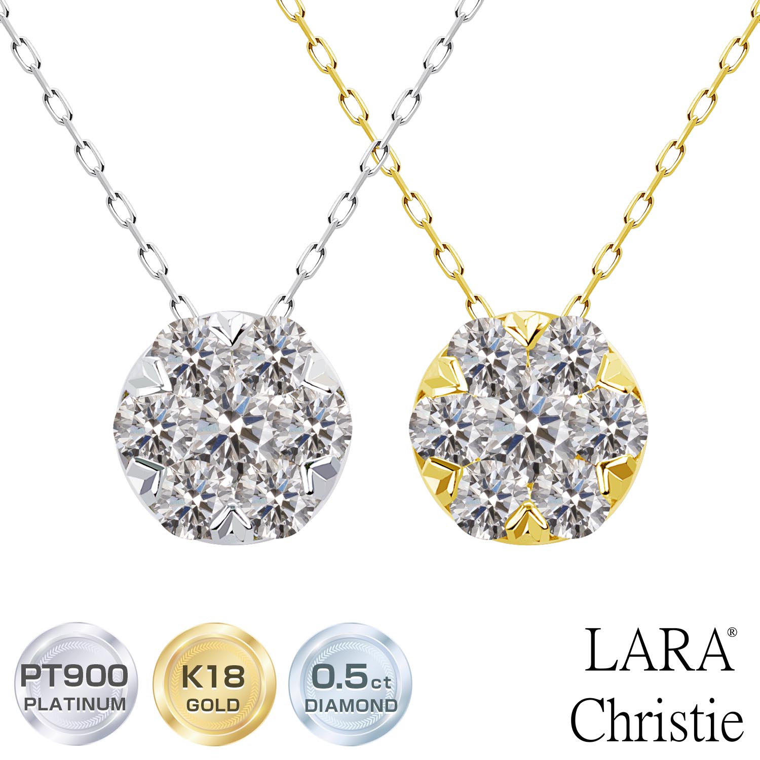 ララクリスティー ネックレス レディース ダイヤモンド ネックレス 0.5ct SIクラス相当 プラチナ PT900 K18 18金 フラワー LARA Christie ララクリスティー 女性 誕生日プレゼント