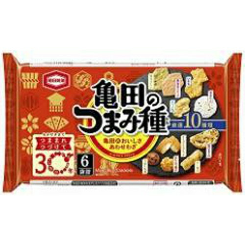 おいしさ厳選10種類のおつまみ。【原材料】植物油脂（国内製造、中国製造）、でん粉、米粉（うるち米、もち米）、うるち米、小麦粉、コーンフラワー、砂糖、チョコレートコーチング、いかシート（いか、魚肉すり身、水あめ、その他）、大豆、ピーナッツ、えだ豆、加工黒大豆、食塩、しょうゆ、えび、コーングリッツ、寒梅粉、水あめ、はちみつ、魚介エキス調味料、食物繊維、チーズパウダー、デキストリン、ぶどう糖果糖液糖、のり、チキンエキス調味料、いか、酵母エキスパウダー、香辛料、あおさ、植物性たん白、卵白粉末、粉末しょうゆ、みりん、ガーリックオイル、たん白加水分解物／加工でん粉、調味料（アミノ酸等）、トレハロース、貝カルシウム、乳化剤、着色料（カロチノイド、紅麹、カラメル、ウコン）、膨脹剤、炭酸カルシウム、香料、香辛料抽出物、（一部にえび・小麦・卵・乳成分・落花生・いか・ごま・大豆・鶏肉・豚肉・ゼラチンを含む）【内容量】120g【賞味期限】別途商品ラベルに記載【保存方法】直射日光および高温多湿の場所を避けて保存【製造者】亀田製菓合計税込￥3,980以上購入で送料無料！