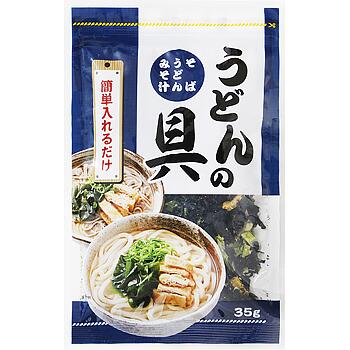 そのまま入れるだけで簡単！ うどんなどの麺類や味噌汁に「もう少し具材を増やしたい！」そんなときにとても便利なうどんの具です。 ワカメと油揚げ、ネギをミックスしました。 【原材料】乾燥わかめ、乾燥油揚げ、乾燥ねぎ／豆腐用凝固剤、(一部に大豆を含む)【内容量】35g【賞味期限】別途商品ラベルに記載【保存方法】直射日光、高温多湿を避けて常温で保存