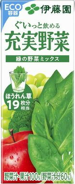 ほうれん草を主体とした22種類の野菜とりんごなど4種類の果実をミックスした野菜・果実混合飲料です。果汁原料の配合バランスを見直し、葉物野菜が苦手な方でも飲みやすいように、後味をスッキリさせました。コップ1杯（紙パック・缶製品は1本）でほうれ...