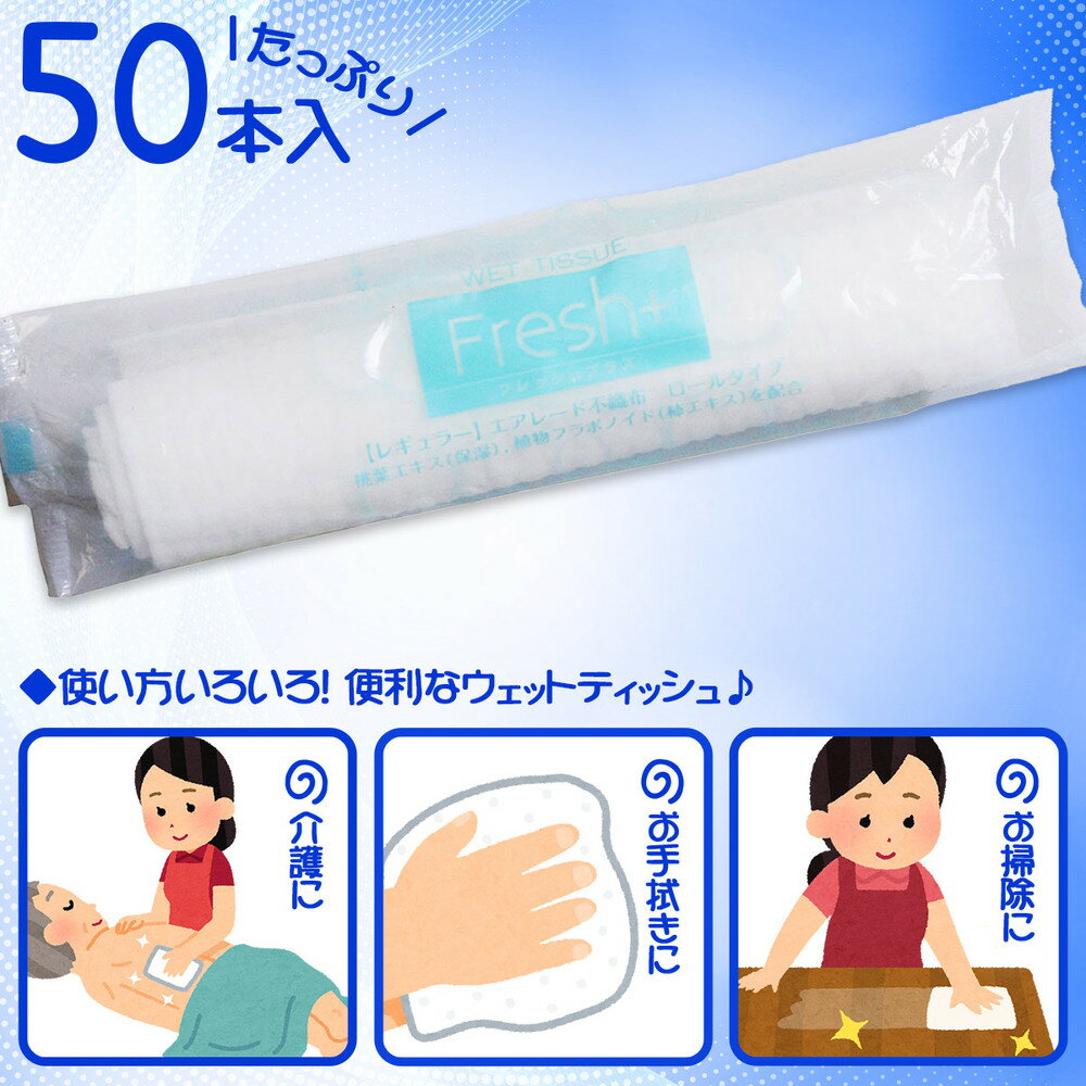 フレッシュプラス ウェットティッシュ からだ拭き エアレード不織布 レギュラーサイズ 50本入×12