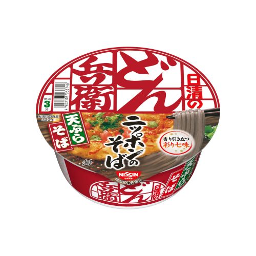 日清のどん兵衛シリーズをどうぞ自慢のめん・つゆ・具材に新たに「七味」を追加。香り立ちの良い「彩り七味」が、ダシが利いたつゆの旨みをより一層引き立てます。【原材料】油揚げめん（小麦粉,そば粉,植物油脂,食塩,植物性たん白,醤油）,かやく（天ぷら）,スープ（糖類,食塩,魚介エキス,醤油,かつおパウダー,野菜エキス,ねぎ,たん白加水分解物,香辛料,魚介調味油,香味油）,加工でん粉,調味料（アミノ酸等）,リン酸塩（Na）,カラメル色素,炭酸Ca,酸味料,酸化防止剤（ビタミンE）,カロチノイド色素,香料,ベニコウジ色素,ビタミンB2,ビタミンB1,（原材料の一部に卵,乳成分,えび,さば,ごまを含む）【内容量】100g (麺72g)【賞味期限】別途商品ラベルに記載【保存方法】直射日光および高温多湿の場所を避けて保存【製造者】日清食品合計税込￥3,980以上購入で送料無料！