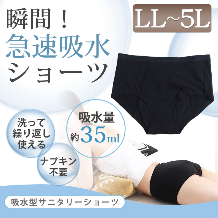大きいサイズ レディース サニタリーショーツ 急速吸水ショーツ 生理用 抗菌 防臭 LL 3L 4L 5L 吸収 尿漏れ エチケットショーツ 綿 昼用 タンポンいらず ナプキンいらず モレを防ぐ 3層構造 インナー 下着 ショーツ 夏新作 春服 夏服 秋服 冬服 ブラック 韓国ファッション