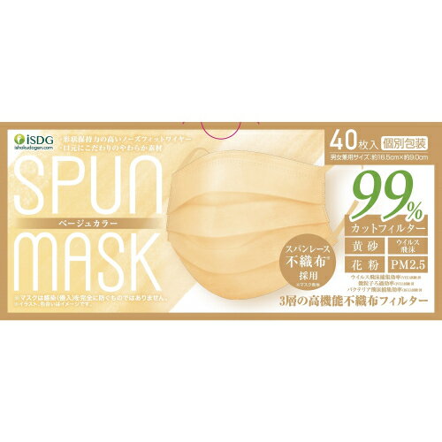 スパンレース　不織布カラーマスク（ベージュ）40枚※取り寄せ商品　返品不可