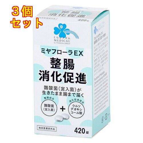 1個2個セット4個セット※商品リニューアル等によりパッケージ及び容量は変更となる場合があります。ご了承ください。製造元&nbsp;ミヤリサン製薬(株)ミヤフローラEXは、ウルソデオキシコール酸と整腸生菌成分である酪酸菌(宮入菌)を配合した消化整腸薬です。プロバイオティクス酪酸菌(宮入菌)の働き　私たちの腸内にすむ多種多様な細菌は、まるでお花畑のように群生していることから、腸内フローラと呼ばれています。酪酸菌(宮入菌)は生きたまま大腸まで届き、腸内有用菌の発育を促進し、有害菌の発育を抑制することで、腸内フローラのバランスを保ちます。 名称 整腸剤 内容量 420錠 効能・効果 整腸(便通を整える)、腹部膨満感、軟便、便秘消化促進、消化不良、食欲不振(食欲減退)、食べ過ぎ(過食)、もたれ(胃もたれ)、胸つかえ、消化不良による胃部・腹部膨満感 成分・分量 6錠中 成分 分量宮入菌末300mg、ウルソデオキシコール酸60mg添加物乳糖水和物、トウモロコシデンプン、結晶セルロース、ステアリン酸マグネシウム 保管および取扱い上の注意 (1)直射日光の当たらない湿気の少ない涼しい所に密栓して保管してください。(2)小児の手の届かない所に保管してください。(3)他の容器に入れ替えないでください。(誤用の原因になったり品質が変わることがあります。)(4)使用期限をすぎた製品は服用しないでください。 賞味期限又は使用期限 パッケージに記載 発売元、製造元、輸入元又は販売元、消費者相談窓口 ミヤリサン製薬株式会社東京北区上中里1-10-3電話：03-3917-1191 原産国 日本 商品区分 医薬部外品 広告文責　株式会社レデイ薬局　089-909-3777薬剤師：池水　信也 リスク区分&nbsp; 医薬部外品