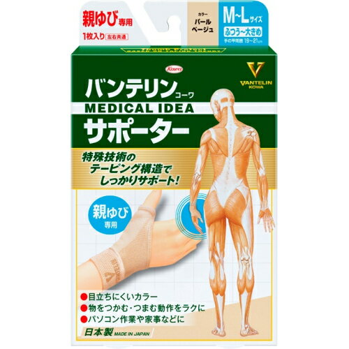 バンテリンコーワ　サポーター　親ゆび専用　左右共通　パールベージュ　ふつう　大きめ　ML　1枚