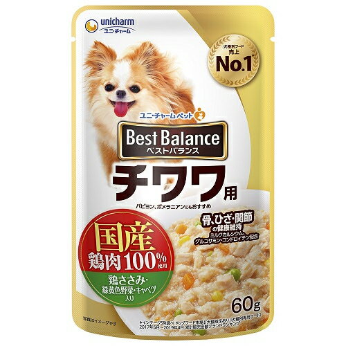 愛犬元気　ベストバランス　チワワ用　パウチ　鶏ささみ・緑黄色野菜・キャベツ入り　60g