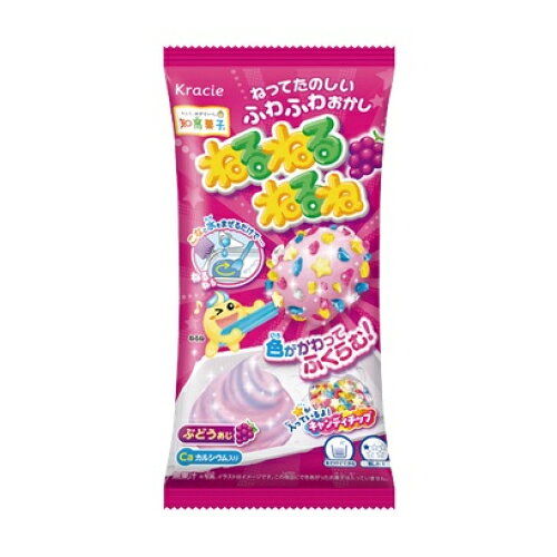 ※商品リニューアル等によりパッケージ及び容量は変更となる場合があります。ご了承ください。粉と水を混ぜると色が変わってふくらむふわふわお菓子です。ぶどう味です。 名称 駄菓子 内容量 23.5g 原材料 栄養成分表示　1食(23.5g)当たり・熱量：91kcal、たんぱく質：0.3g、脂質：0.1g、炭水化物：22g、食塩相当量：0.04-0.4g、カルシウム：31mgアレルゲン情報・卵※商品の改良や表示方法の変更などにより、実際の成分と一部異なる場合があります。実際の成分は商品の表示をご覧ください。 賞味期限又は使用期限 パッケージに記載 発売元、製造元、輸入元又は販売元、消費者相談窓口 クラシエフーズ販売株式会社〒108-0022東京港区海岸3丁目20番20号電話：0120‐202903　月曜日～金曜日 10:00～16:00（祝日・窓口休業日を除く） 原産国 日本 商品区分 食料品 広告文責　株式会社レデイ薬局　089-909-3777薬剤師：池水　信也,,