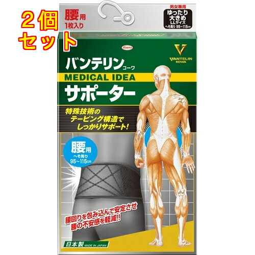 バンテリンコーワサポーター 腰用 ゆったり大きめ LLサイズ ブラック 1枚入×2個