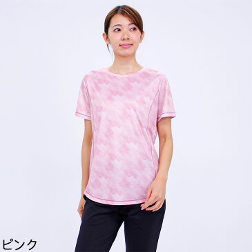 Tシャツ 半袖 VANSPORTS（バンスポーツ） メッシュプリント幾何柄切替Tシャツ スポーツウエア レディース 再帰反射 吸汗速乾加工 ロゴプリント M L LL 3L ピンク ライトグリーン サックス ライトグレー 夏 「201915w」