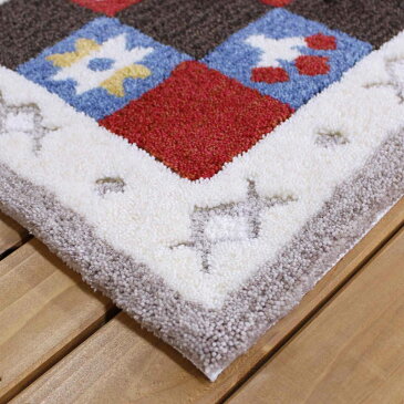 玄関マット リンディ 室内玄関マット 約45cm×75cm アクリル100% 滑りにくい加工 レッド インテリア マット