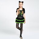 ハロウィン 衣装 子供 猫耳 ねこ 子供ドレス ワンピース Halloween 仮装 イベント お姫様 魔女　2点セット