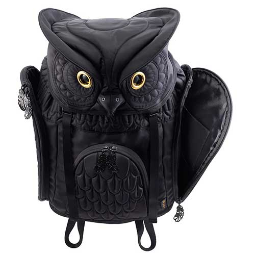 Hug.FACTORY The owls ミミズクバックパックLサイズ OW-111 リュックサック MORN ジッパー付き ショルダーストラップ 撥水加工ナイロン 大人リュック アニマル柄 ナップザック レディースバッグ 入学式 入社式 卒業式 ギフト