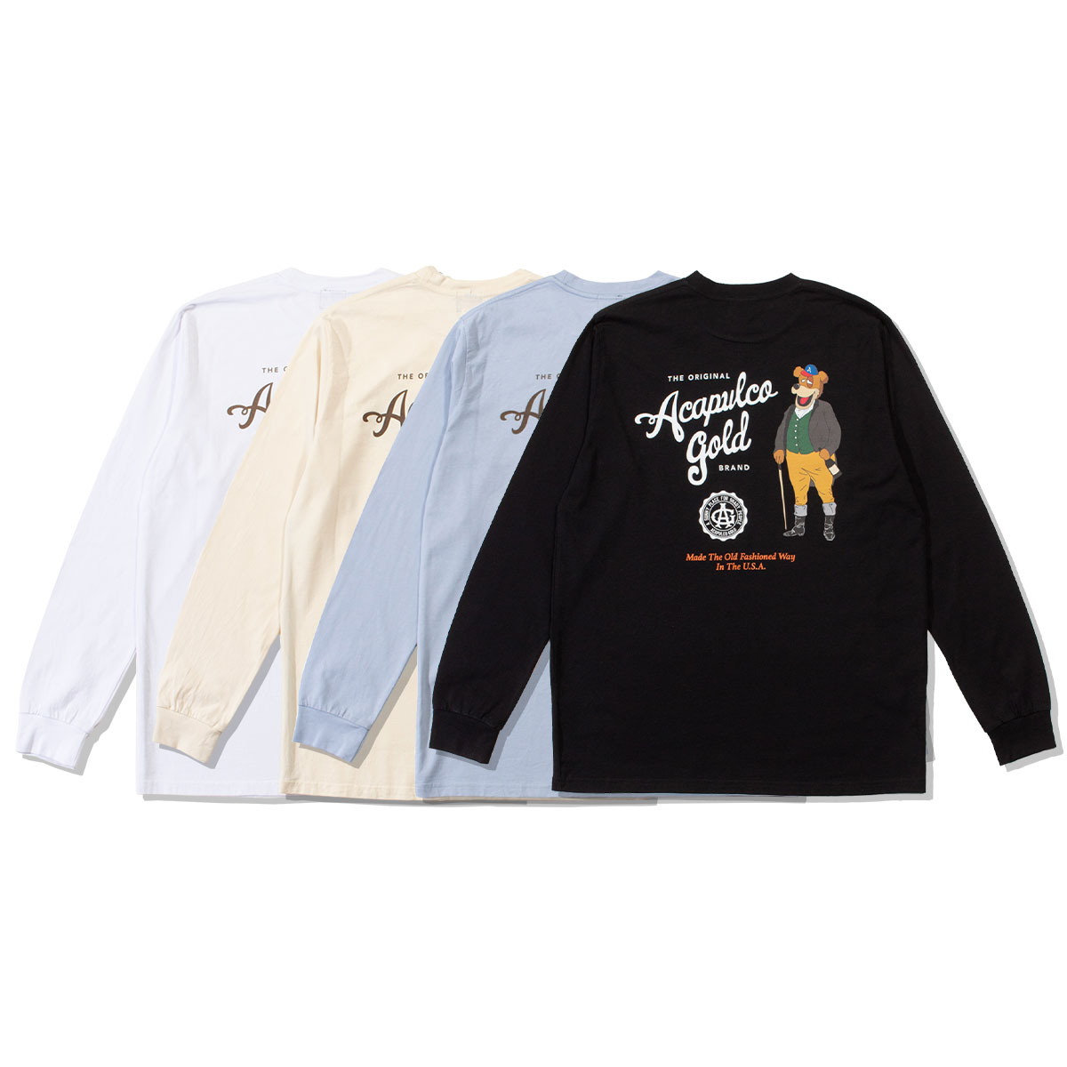 アカプルコゴールド ACAPULCO GOLD 長袖 Tシャツ ロゴ プリント ストリート ヒップホップ ラッパー ダンサー アメカジ カジュアル ブランド PARTY BEAR LS TEE