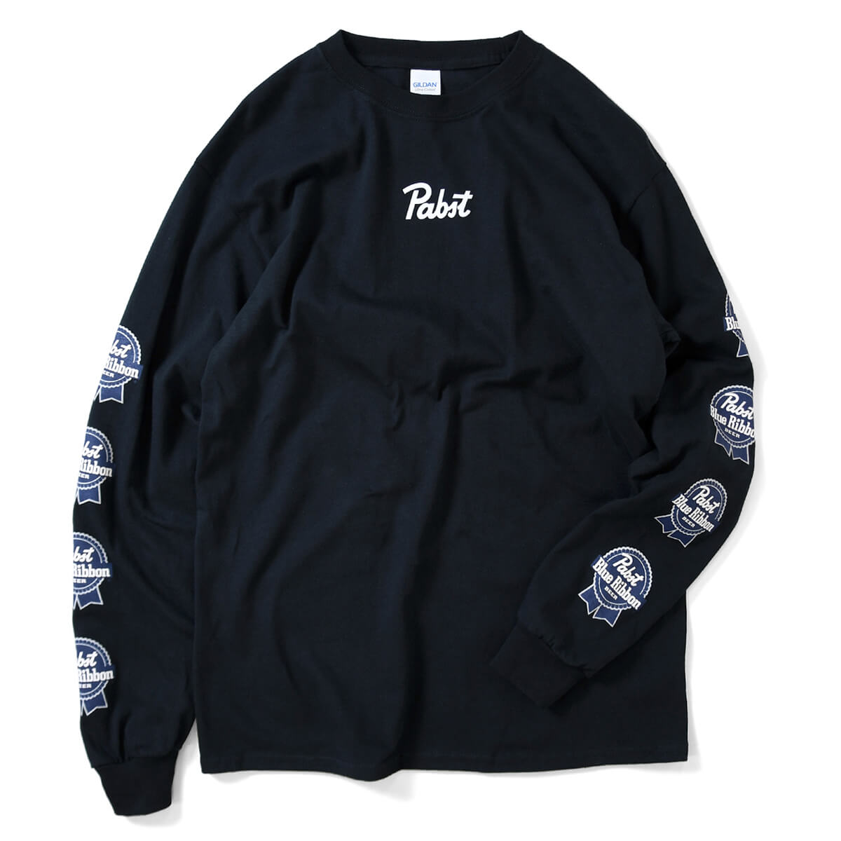 PABST BLUE RIBBON パブストブルーリボン ビール 長袖 Tシャツ メンズ ストリート ロンT ロンティー ロゴ 公式 オフィシャルグッズ ブランド BLACK ブラック 黒 SMALL LOGO L/S TEE