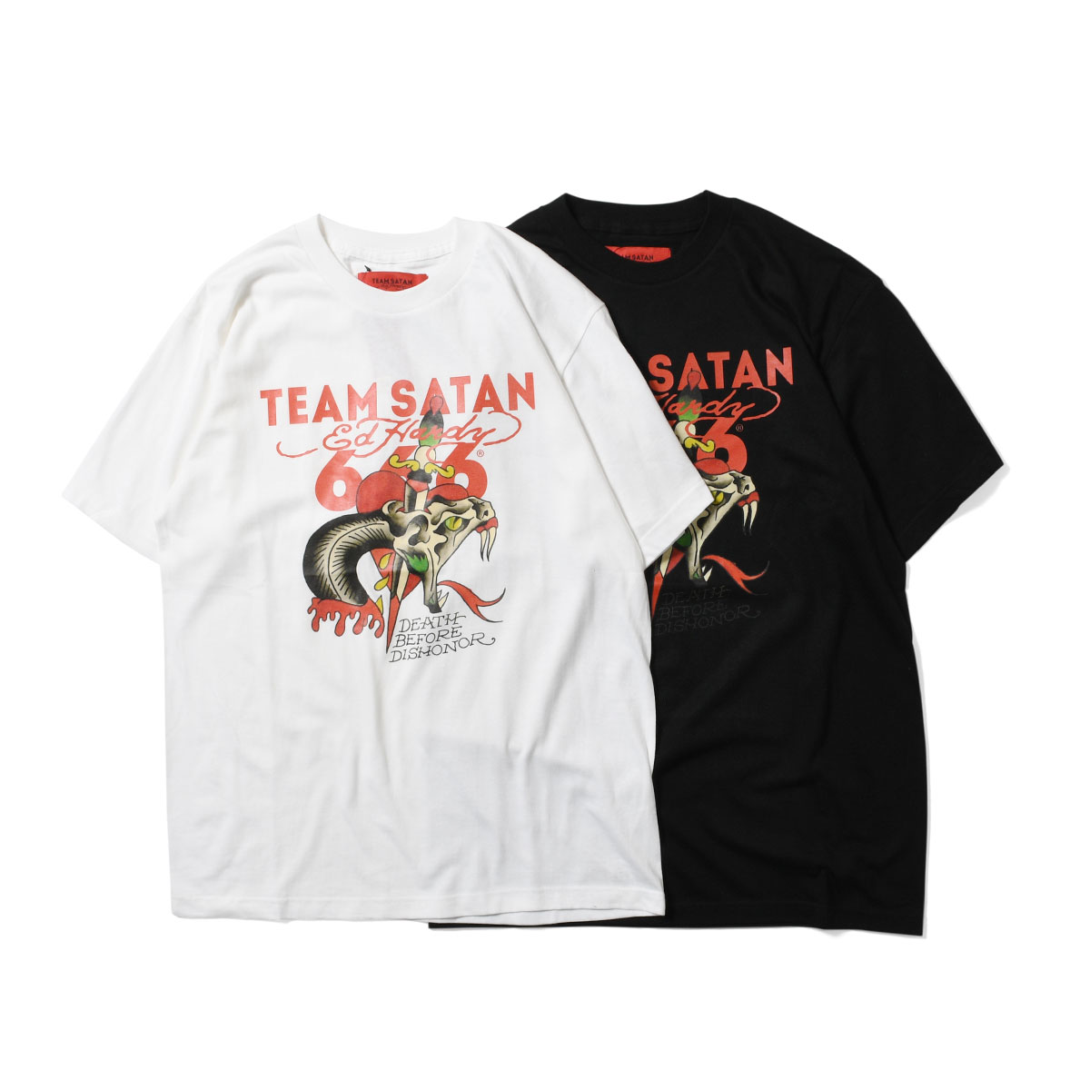 TEAM SATAN SKATEBOARDING × ED HARDY チームサタン スケートボーディング × エド ハーディ DISHONOR TEE 半袖Tシャツ TSED001-1 ★★