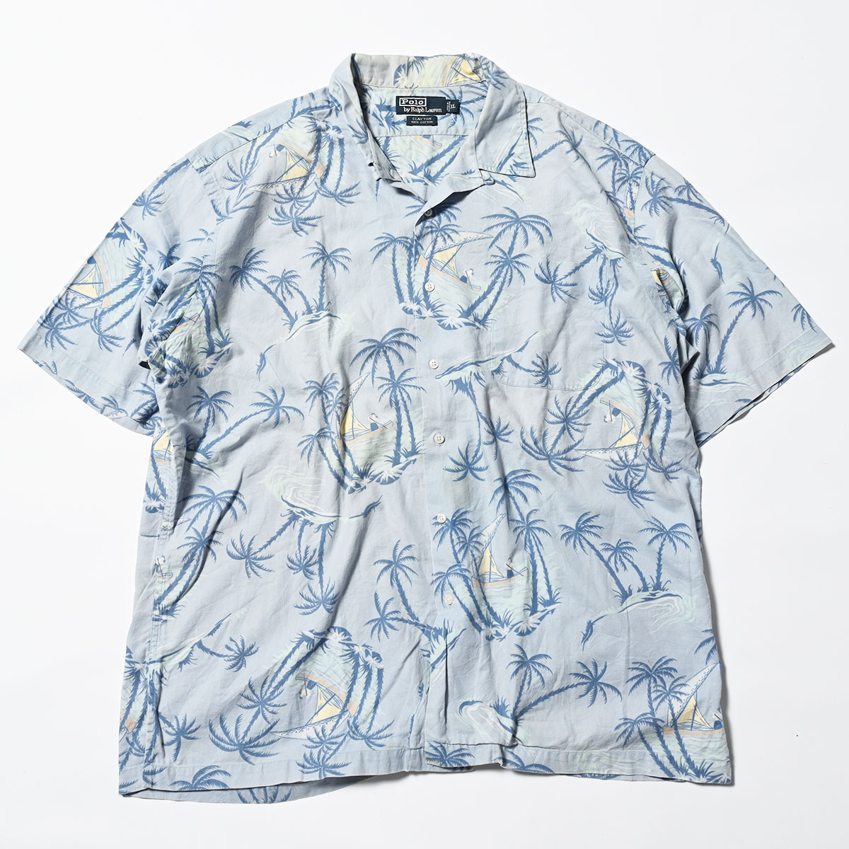 POLO RALPH LAUREN ポロラルフローレン CLAYTON OPEN COLLAR SHIRT 半袖 開襟シャツ BLUE【XLサイズ】 【中古】
