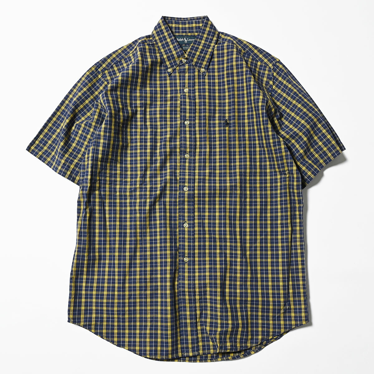 POLO RALPH LAUREN ポロラルフローレン S/S CHECK SHIRTS 半袖シャツ NAVY×YELLOW 【Mサイズ】 【中古】