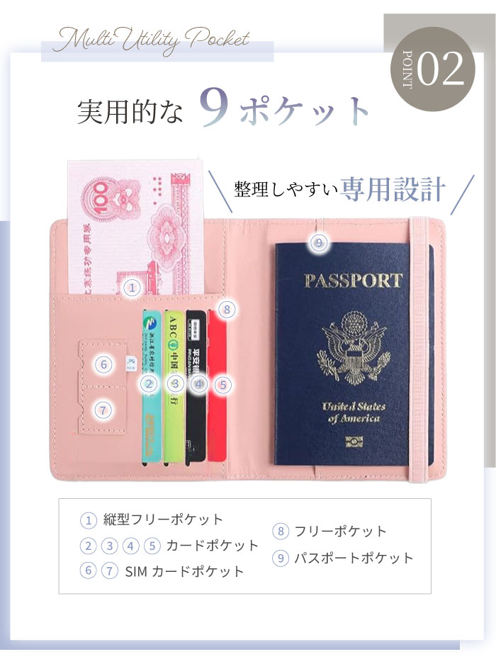 パスポートケース スキミング防止 多機能ポケット付き PUレザー 旅行用 トラベルウ...