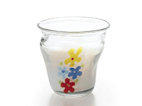 〔手作り ガラス食器〕花柄の可愛いグラスミルクフラワー　ロックグラス1P【炭酸水】