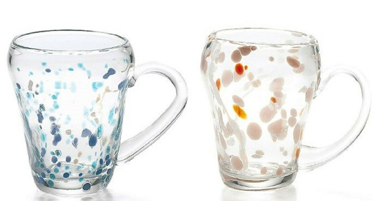 『珊瑚　ペアマグカップ　2Pセット（赤・青）』ガラス食器　ガラス　グラス　マグ　コップ　カップお酒　デザート　かわいい　おしゃれ