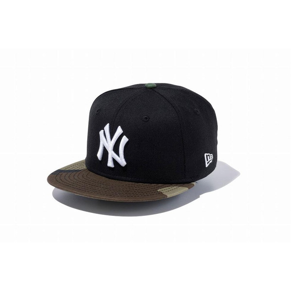 ニューエラ（NEW ERA） Youth 9FIFTY ニューヨーク・ヤンキース ブラック／ホワイト ウッドランドカモバイザー 12492765【ジュニア】