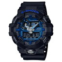 タフネスを追求し進化を続けるG-SHOCKから、Garish（ガリッシュ）カラーをまとったモデルです。独自の樹脂成形技術による立体的な時分針と力強いインデックスを備えたGA-700。B-BOYが身に着けるアクセサリーやファッションアイテムをイメージし、ブラック×ブルーモデルをラインアップしました。ハーフマットの仕上げでクールな印象となっています。G-SHOCKのスタンダードモデル、GA-700からストリートファッションに映えるカラーモデルです。【基本情報】ケースサイズ（縦×横×厚さ）：57.5 × 53.4 × 18.4 mm質量：72 gケース・ベゼル材質：樹脂バンド：樹脂バンド構造：耐衝撃構造（ショックレジスト）防水性：20気圧防水使用電源・電池寿命：電池寿命：約5年【外装】ガラス：無機ガラス【時計機能】■ワールドタイムワールドタイム：世界48都市（31タイムゾーン、サマータイム設定機能付き）＋UTC（協定世界時）の時刻表示、UTCダイレクト呼出機能、ホームタイムの都市入替機能■ストップウオッチストップウオッチ（1/100秒、24時間計、スプリット付き、時刻モードからのワンプッシュ計測スタート付き、ターゲットタイム報知機能）■タイマータイマー（セット単位：1分、最大セット：60分、1/10秒単位で計測）■アラーム/時報時刻アラーム5本（1本のみスヌーズ機能付き）・時報■ライトLEDライト（スーパーイルミネーター、残照機能、残照時間切替（1.5秒/3秒）付き）■ライトカラーLED：ホワイト■カレンダーフルオートカレンダー■操作音ON/OFF切替機能操作音ON/OFF切替機能■精度平均月差：±15秒■その他機能12/24時間制表示切替針退避機能（針が液晶表示と重なって見づらいときは、針を液晶表示の上から一時的に退避させることができます）【02305000000000000】【03002261200000000】