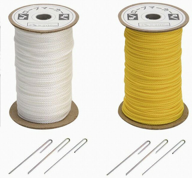 ○材質：ロープ：ポリエチレン、釘：スチール（ユニクロメッキ仕上げ） ○長さ300m×直径0.3cm ○自重：約2.8kg「カラーをご指定ください」90：白・400：黄 ○専用釘3×137：110本付 ○専用釘はEKA186と同サイズ 【生産国】 日本製【02921000000000000】【03001341200000000】