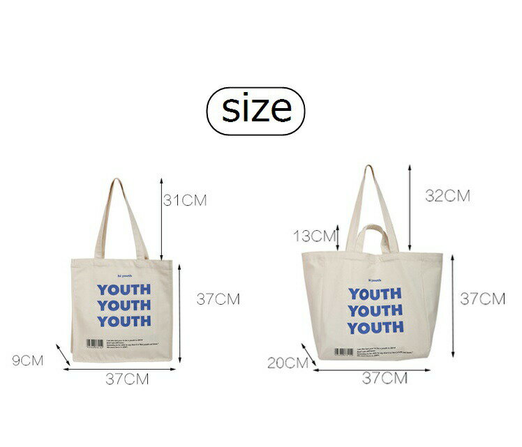 【翌日出荷】キャンバス YOUTH youth ユース 帆布 トートバッグ ロゴ ショルダーバッグ ベジバッグ 白 ホワイト 2way 韓国ファッション 大容量送料無料