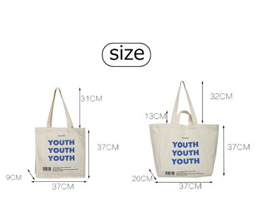 キャンバス YOUTH youth 帆布 トートバッグ ロゴ コットン ショルダーバッグ ベジバッグ 白 ホワイト 2way シンプル 韓国ファッション 大容量 マザーズバッグ【送料無料】