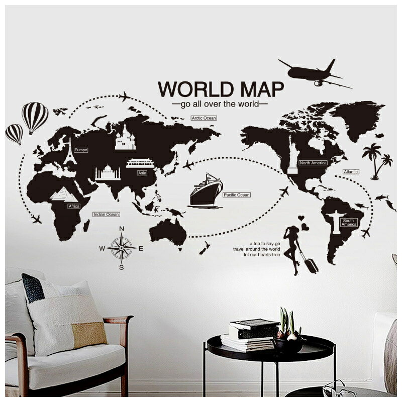 送料無料 ウォールステッカー ウォールシール 壁シール 壁紙シール 壁面装飾 壁装飾 室内装飾 世界地図..
