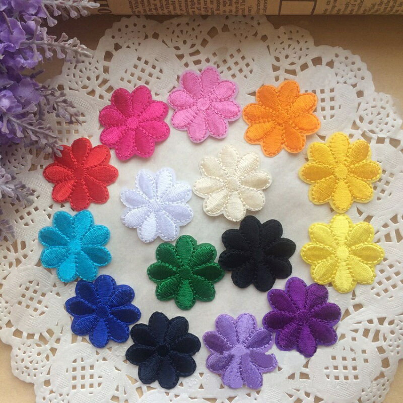 送料無料 ワッペン 10個セット アップリケ フラワー 花 手芸 刺繍 クラフト DIY 可愛い おしゃれ ピンク レッド ブルー