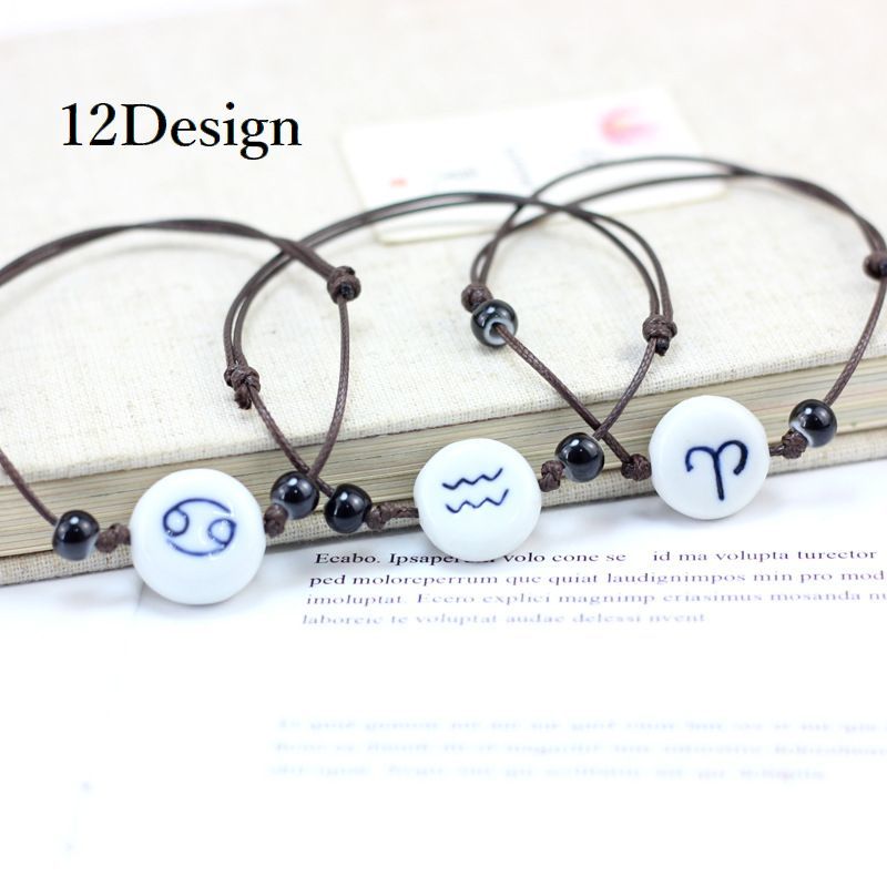 送料無料 ブレスレット アクセサリー レディース メンズ 女性用 男性用 陶器製 セラミック 玉 ビーズ 12星座 十二星座 シンボル マーク 紐 調節可能 お...