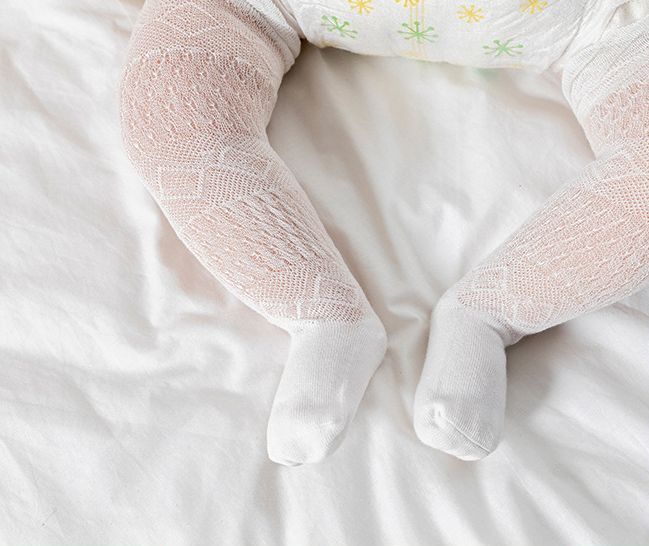 送料無料 靴下 ハイソックス ロング オーバーニー ベビー キッズ メッシュ 透かし編み くしゅくしゅ 可愛い 単色 伸縮性あり 子供用 赤ちゃん 出産祝い お出かけ 普段使い デイリー 男の子 女の子 白 青 ピンク 緑