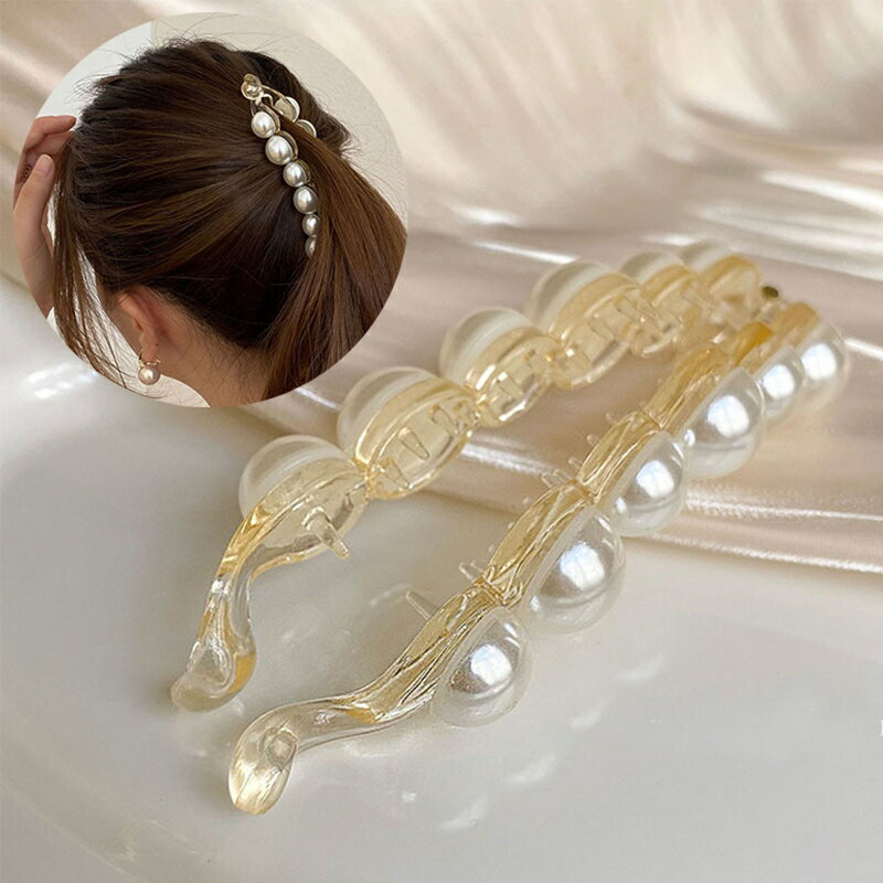 送料無料 バナナクリップ ヘアクリップ レディース 女性用 髪留め 髪飾り ヘアアクセサリー ヘアアレンジ まとめ髪 きれいめ フェイクパール 大人上品 フォー...