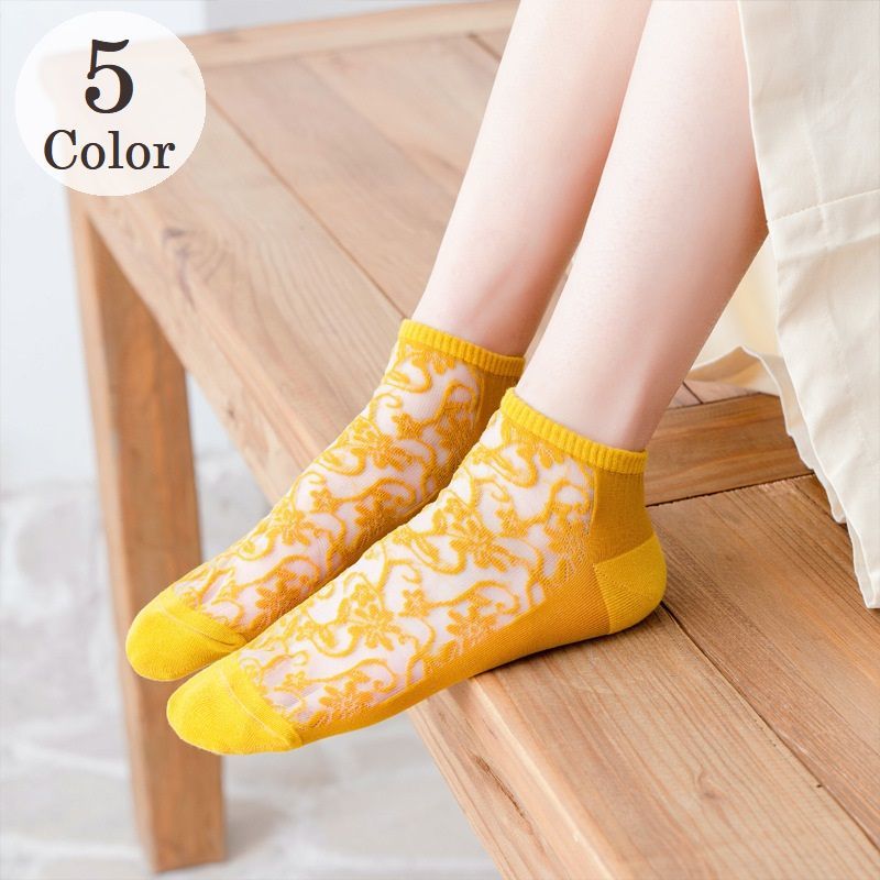 送料無料 靴下 ショートソックス レディース くつした シアー シースルー 透け感 花 ボタニカル リブ ..